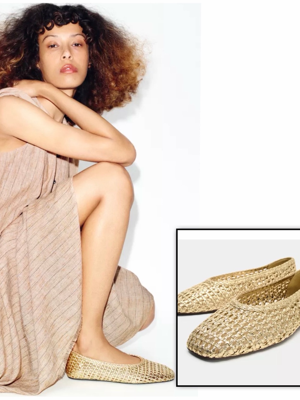 Zara Woven Metallic Gold Ballet Flats, size 40(fits 9.5) I cut tags off